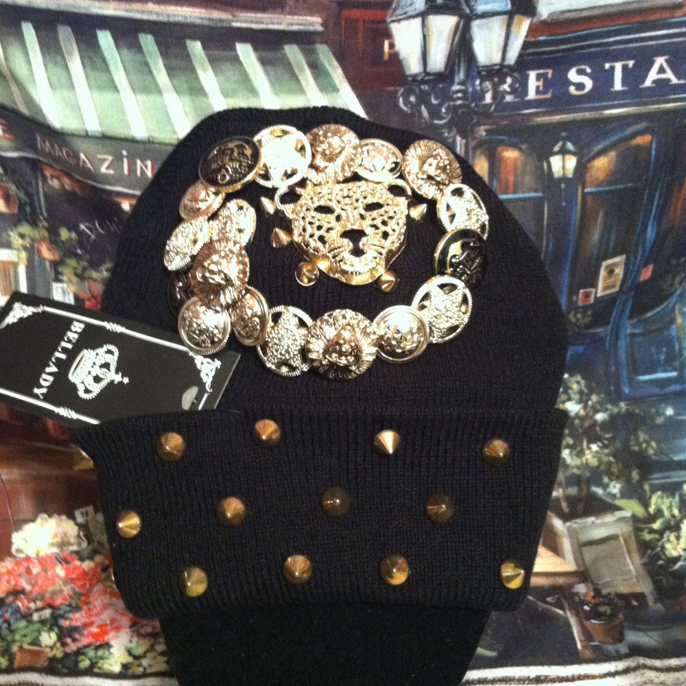 Bellady Punk rivet Knit Beanie hat